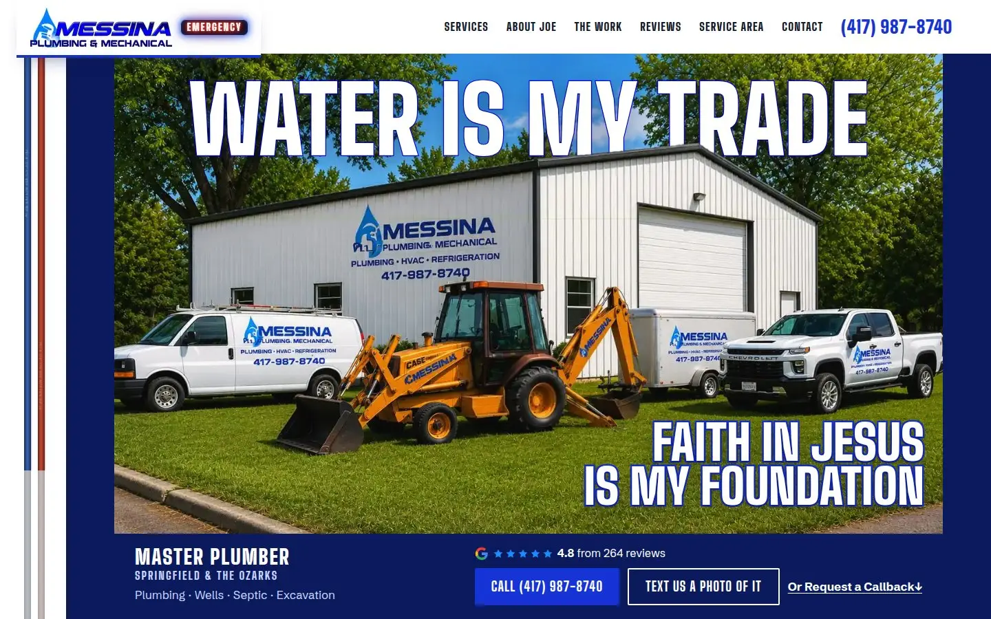 The home page of Messina Plumbing & Mechanical's website