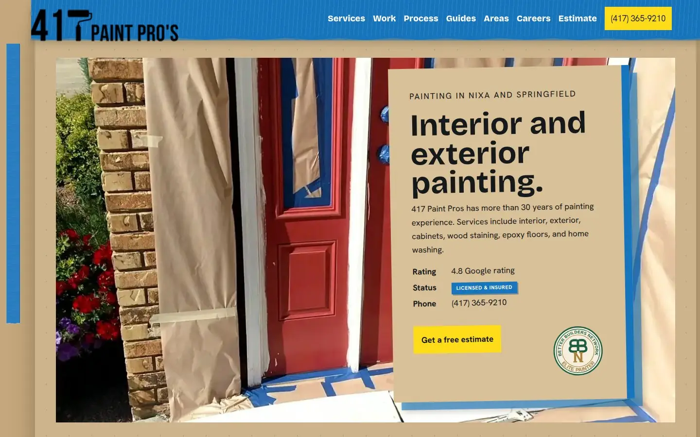 The home page of 417 Paint Pros's website